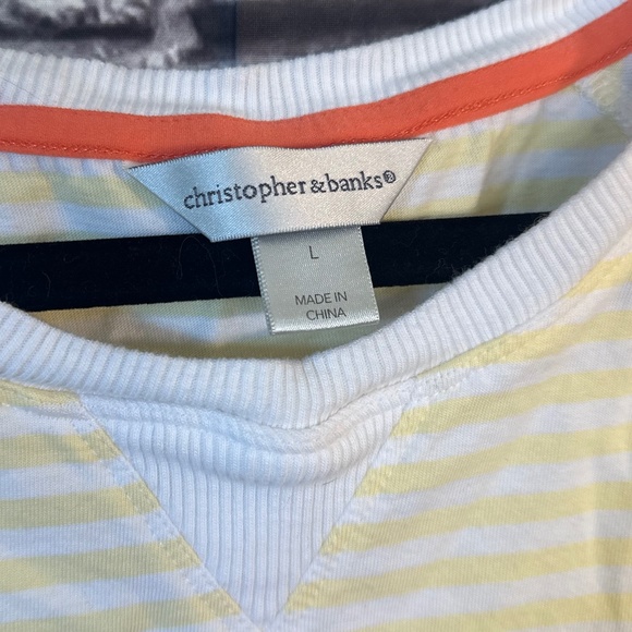 Christopher & Banks Yellow Striped 3/4th Sleeve Size L - Picture 4 of 6